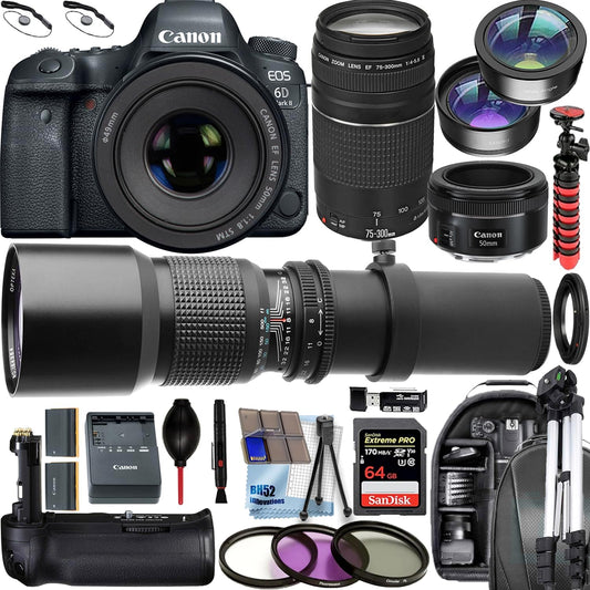 Canon EOS 6D Mark II DSLR Lens Bundle (Renewed)