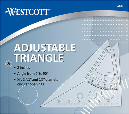 Westcott AT-8 8" Adjustable Triangle Scale Drafting Tool