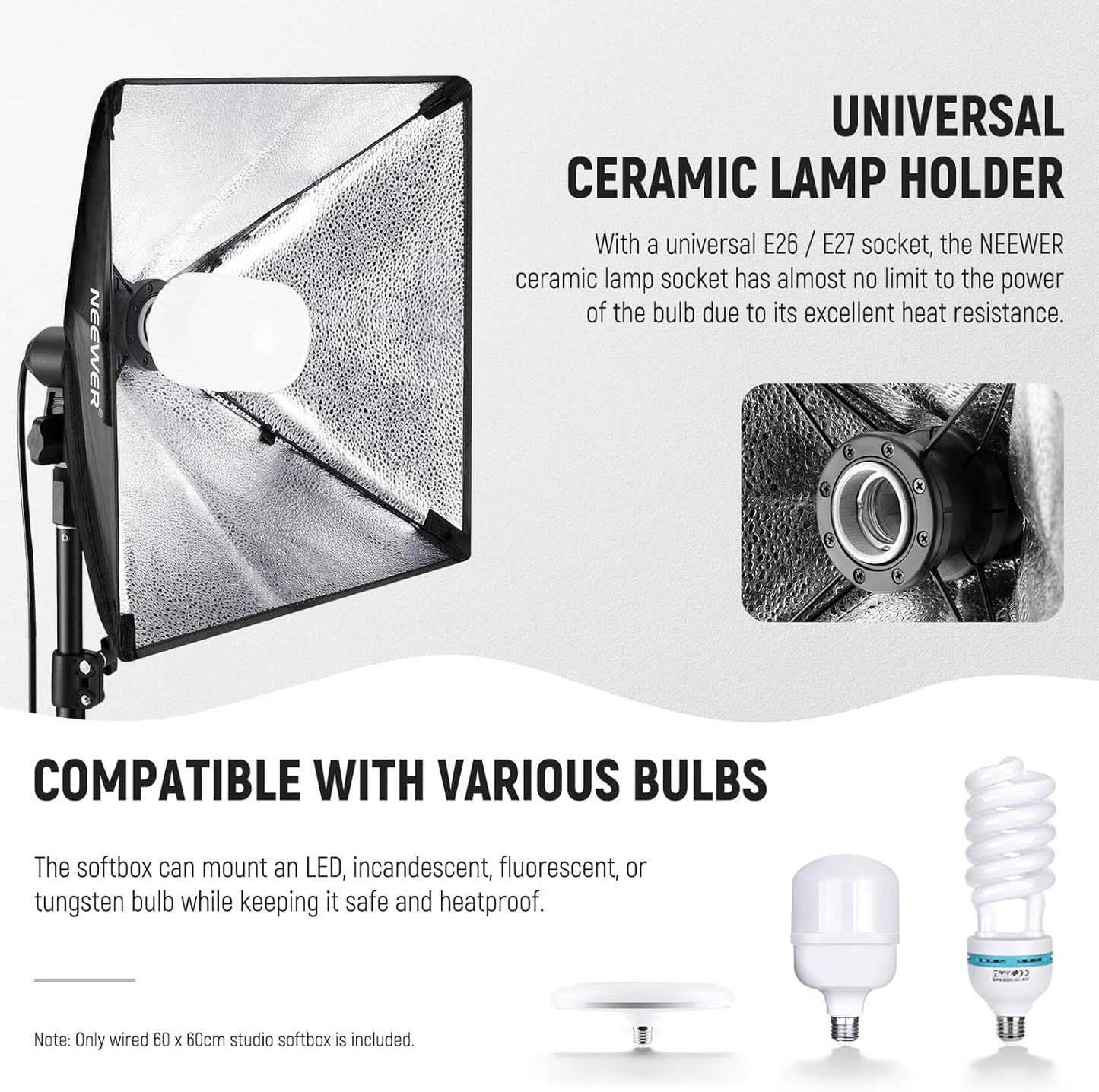 Neewer 10102625 24x24" Softbox with E26 Socket for Studio Lighting