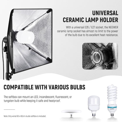 Neewer 10102625 24x24" Softbox with E26 Socket for Studio Lighting