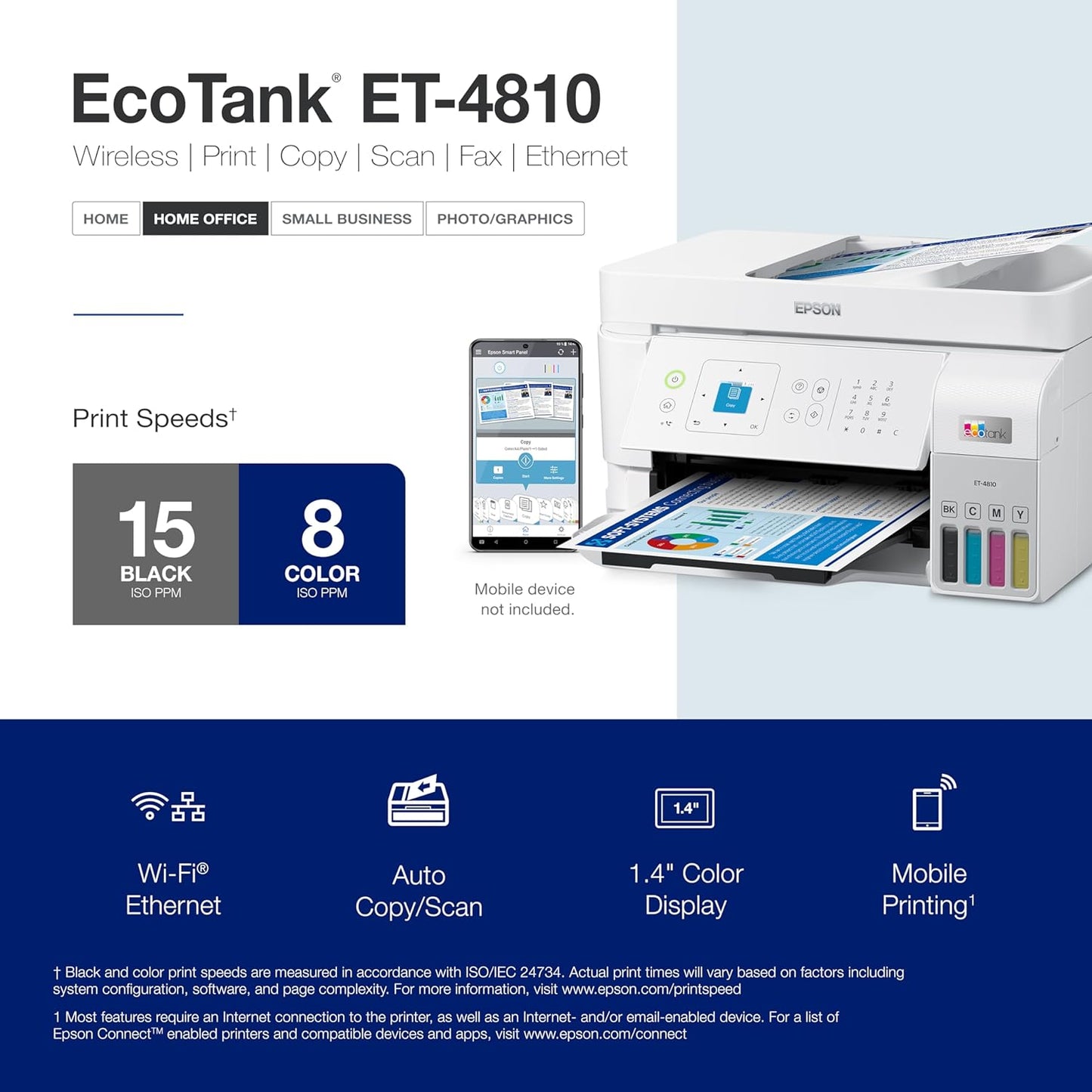 Epson C11CK57201-N EcoTank ET-4810 Printer (Renewed)