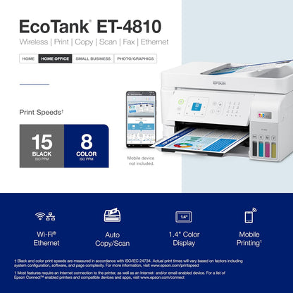 Epson C11CK57201-N EcoTank ET-4810 Printer (Renewed)