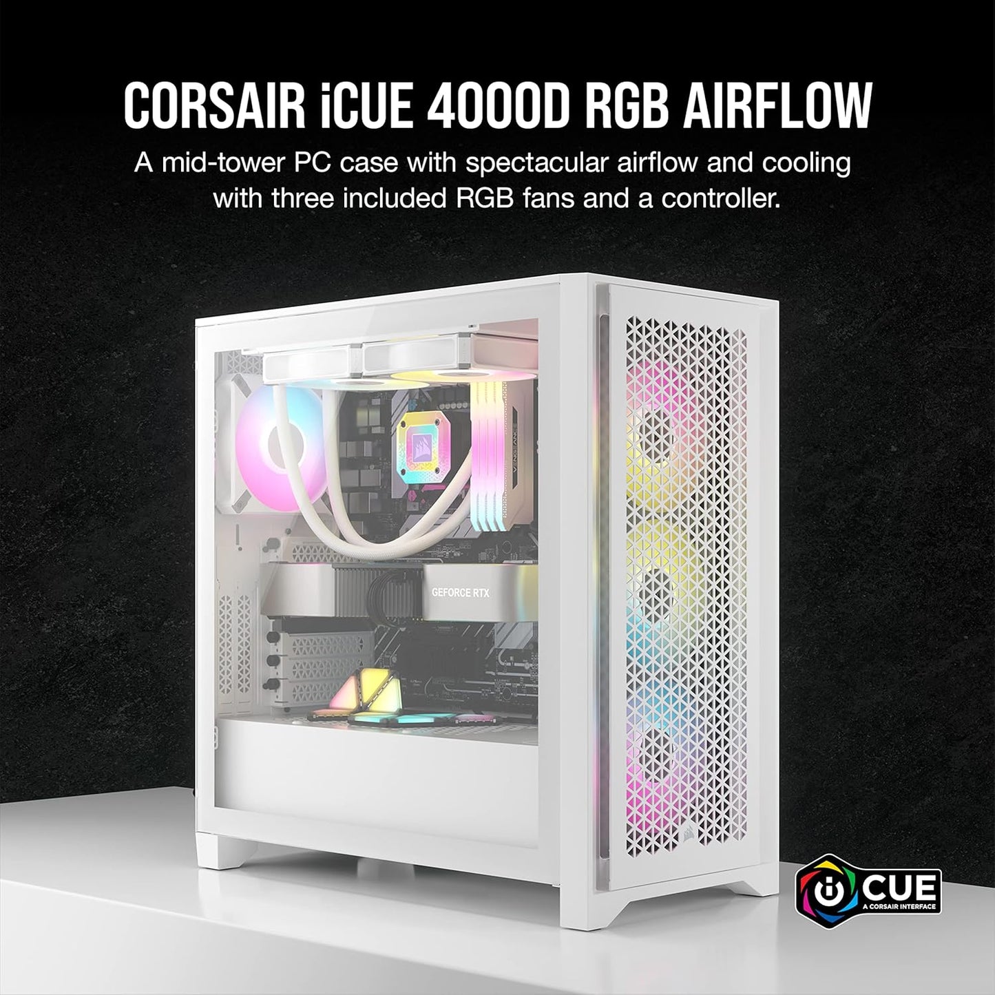 Corsair iCUE 4000D RGB Airflow: White Mid-Tower Case, 3x AF120 RGB Fans