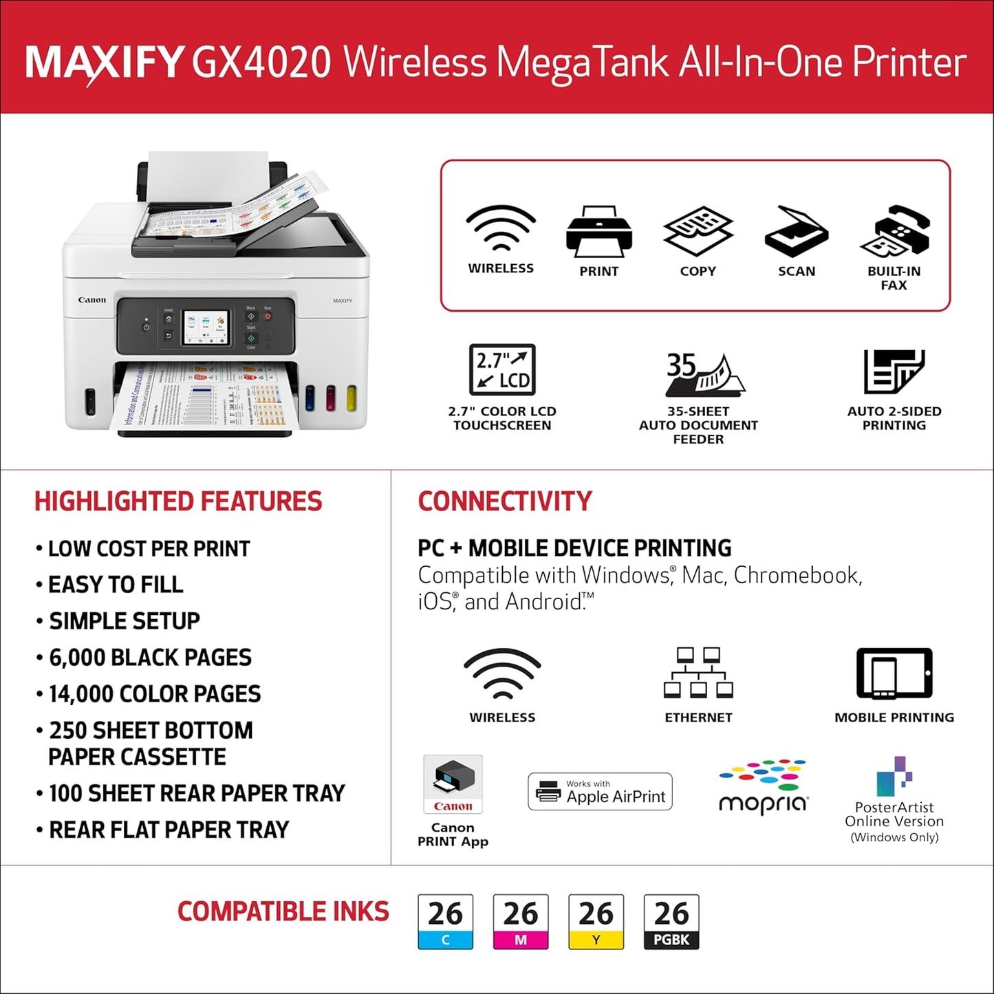 Canon 5779C002 Megatank GX4020 Wireless All-in-One Printer