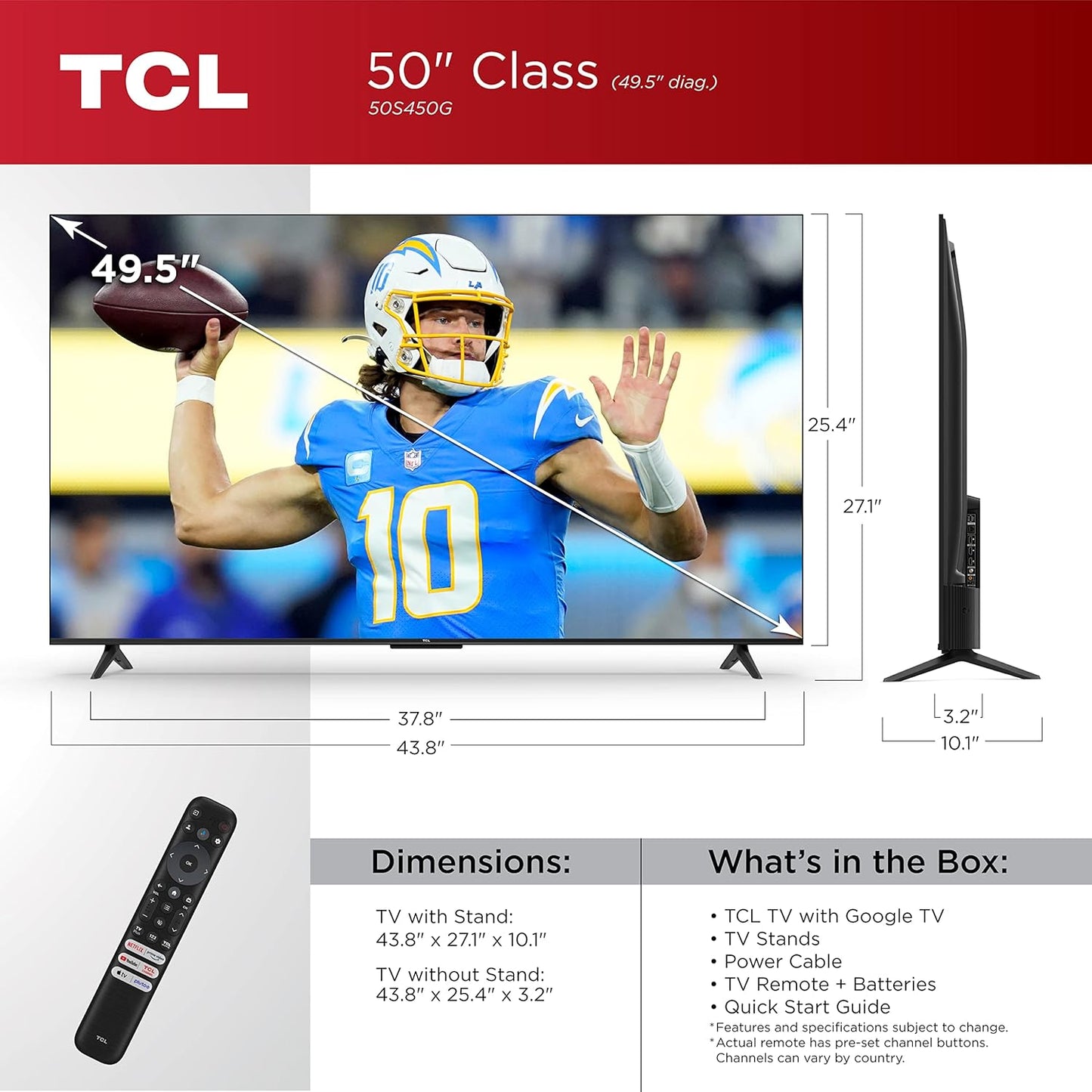 TCL 50S450G 50-Inch 4K Google Smart TV Renewed