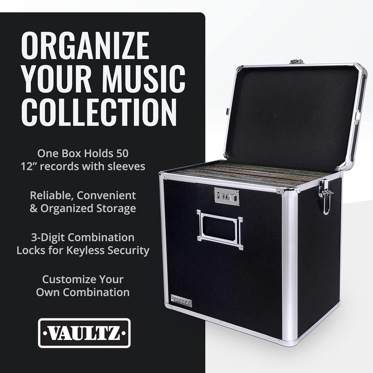 Vaultz VZ00490 Locking Vinyl Record Storage Box 50 Albums