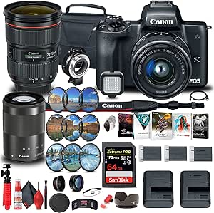 Canon EOS M50 Mirrorless Camera with 15-45mm & 55-200mm Lenses Bundle