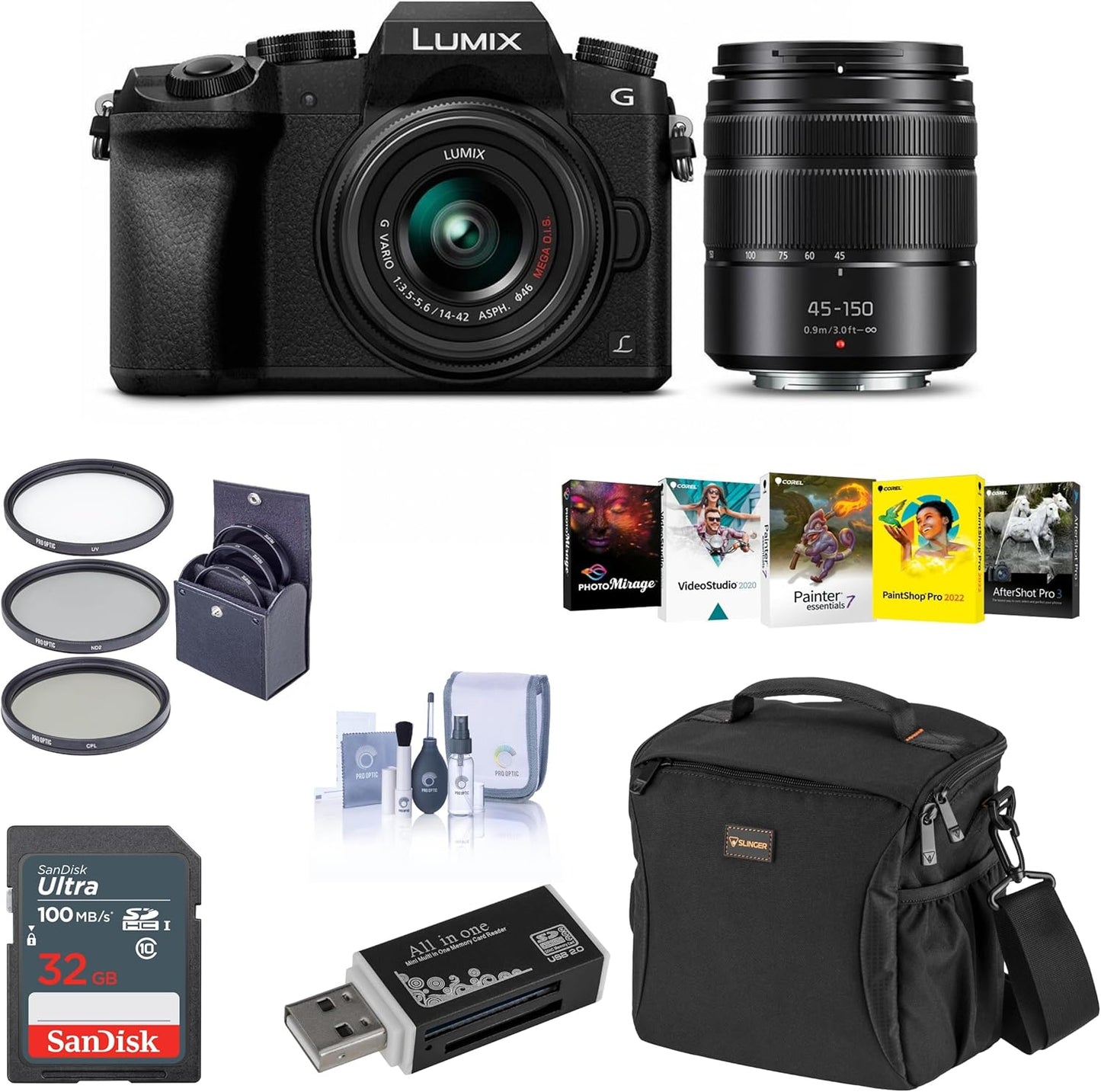 Panasonic DMC-G7 Lumix Mirrorless Camera - 14-42mm, 45-150mm Lens Bundle