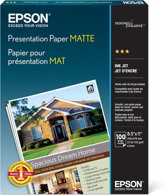 Epson S041062 Matte Presentation Paper 8.5x11, 100 Sheets
