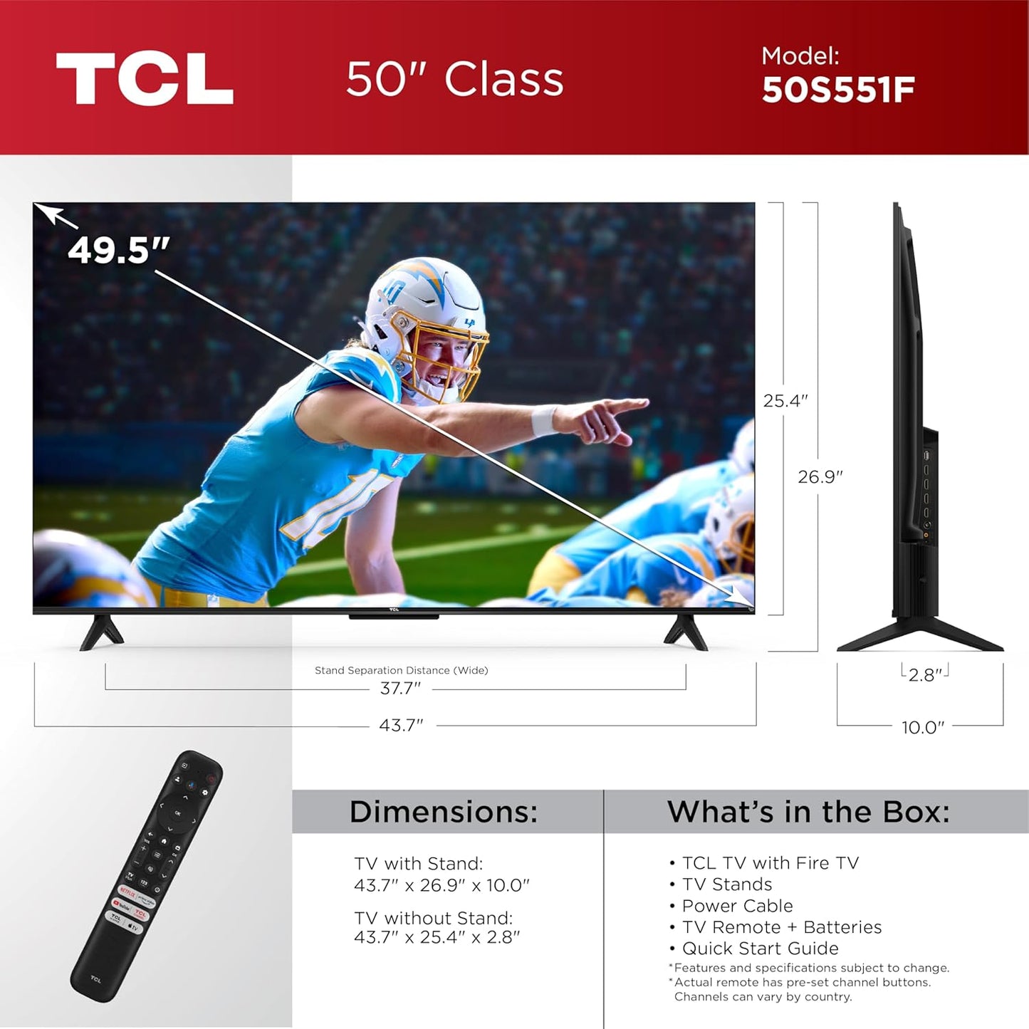 TCL 50S551F 50-Inch 4K LED Smart Fire TV 2024