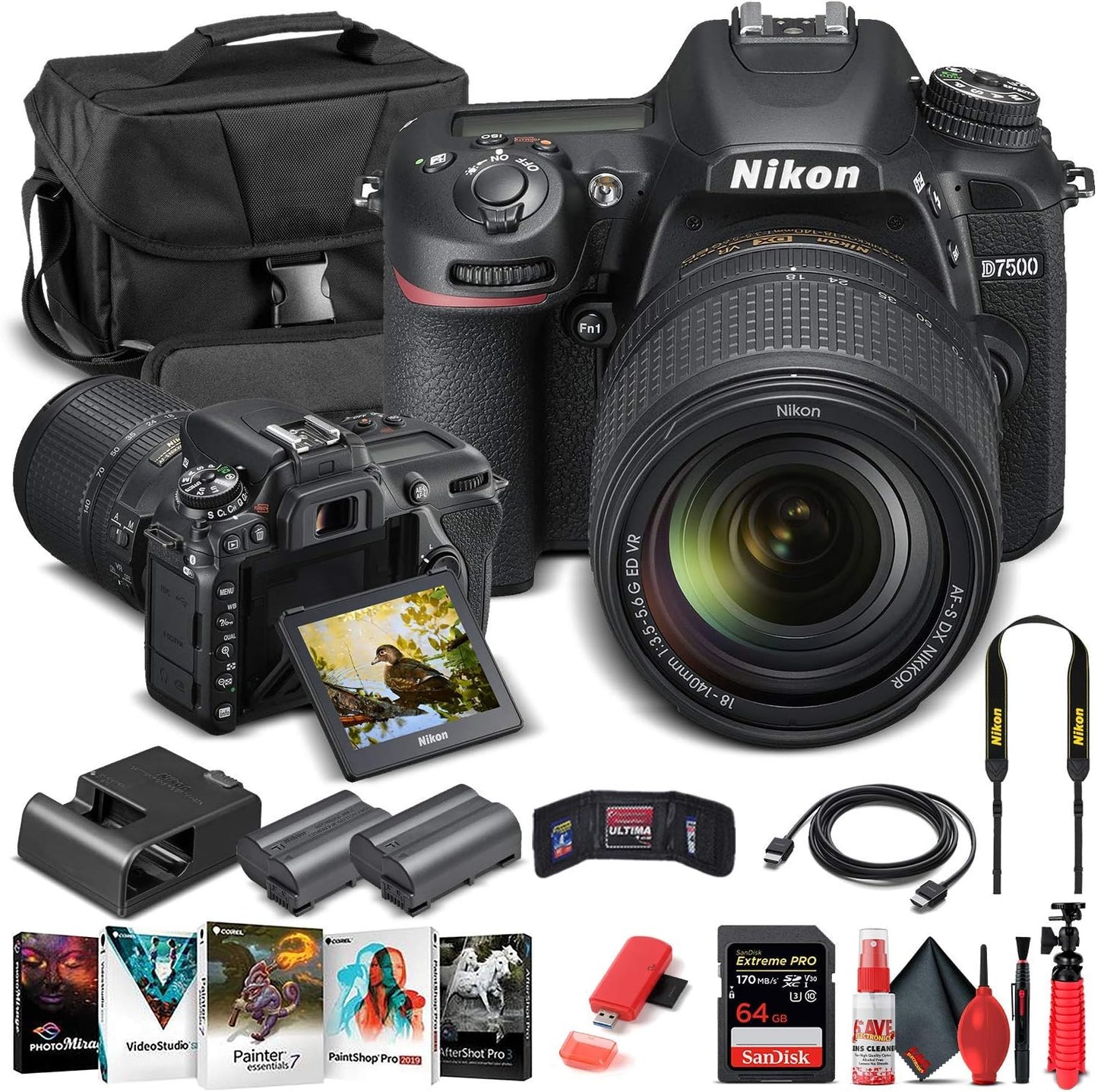 Nikon 1582 D7500 DSLR 18-140mm Lens Bundle (Renewed)