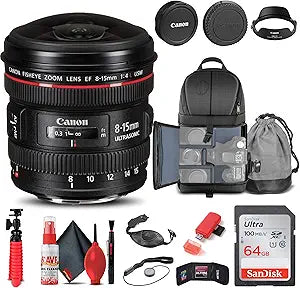 Canon 4427B002 EF 8-15mm f/4L Fisheye USM Lens Bundle (Renewed)