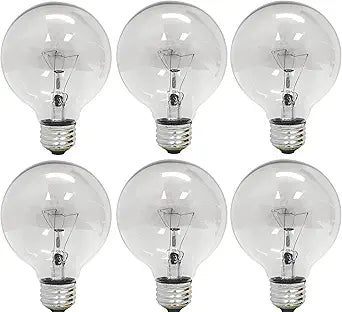 GE Lighting 12983 Incandescent G25 Clear Globe Bulb 6-Pack