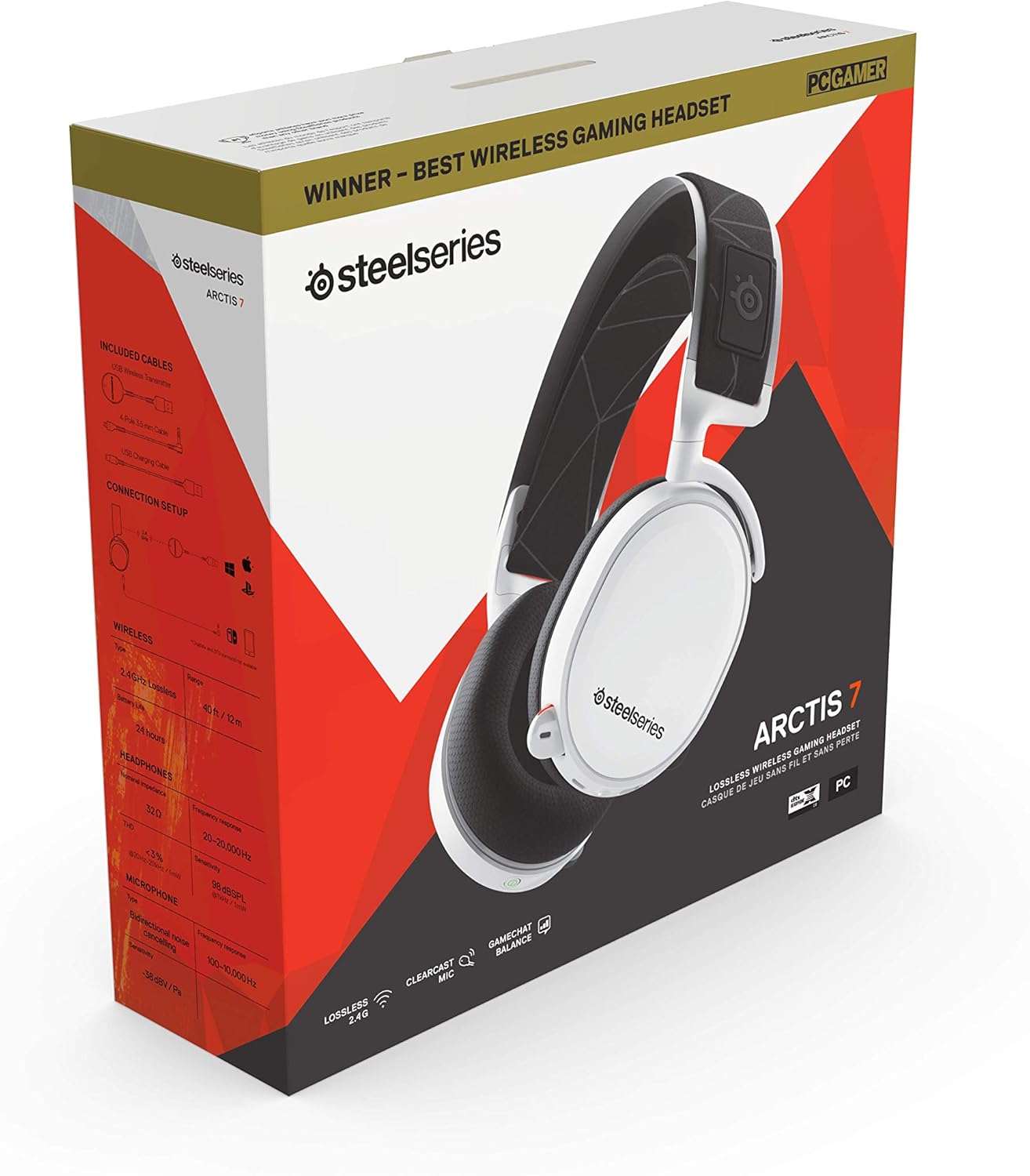 SteelSeries 61508 Arctis 7 Wireless Gaming Headset DTS Surround White
