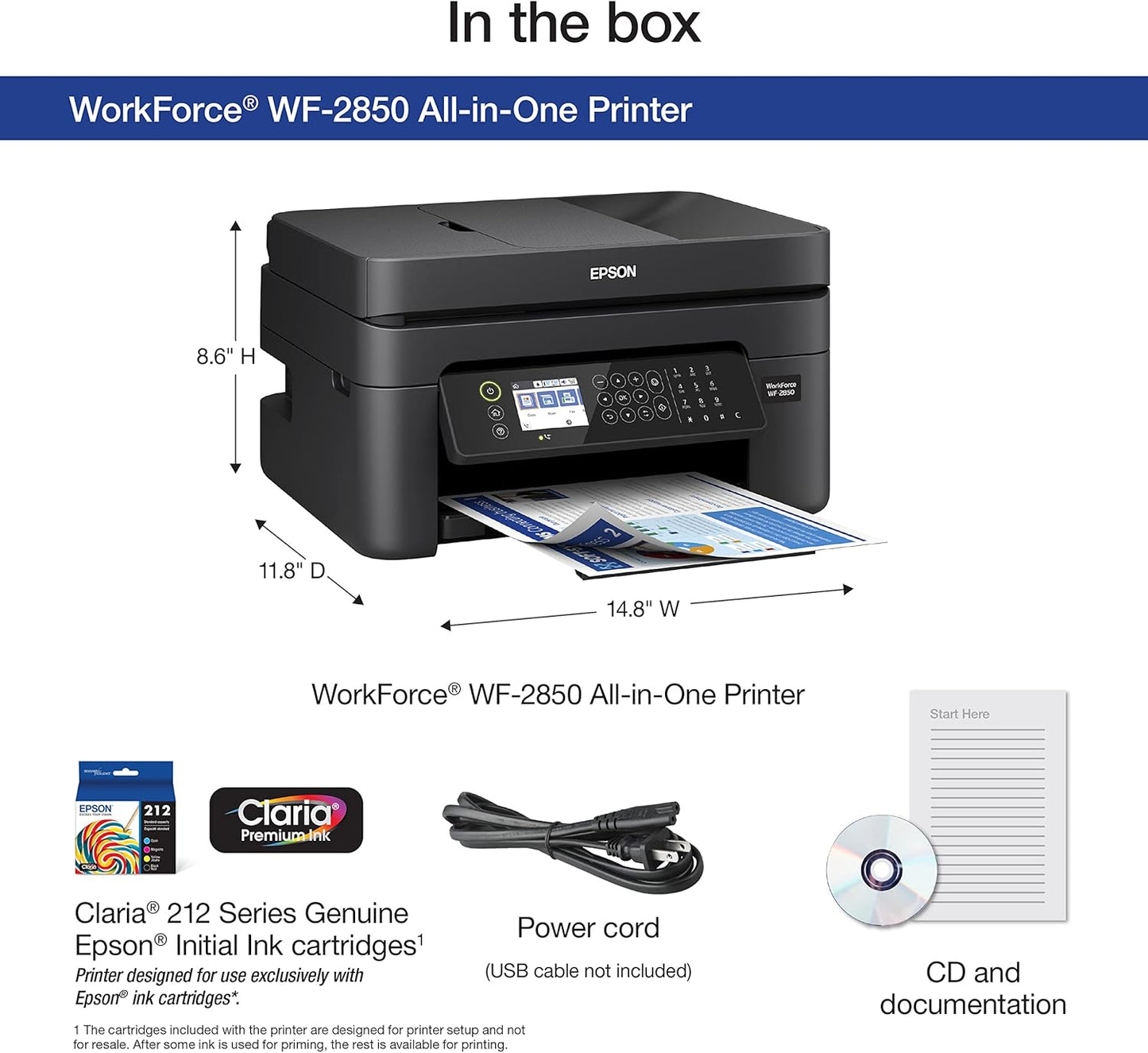 Epson C11CG31201 Workforce WF-2850 Wireless All-in-One Printer