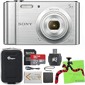 Sony W800 Digital Camera Bundle - 20MP, 5X Zoom - Silver