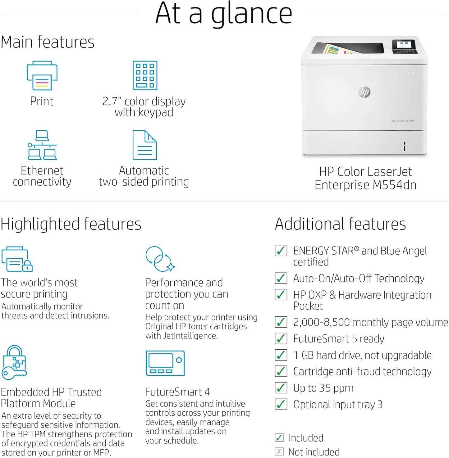 HP M554 Color LaserJet Enterprise Duplex Printer Renewed