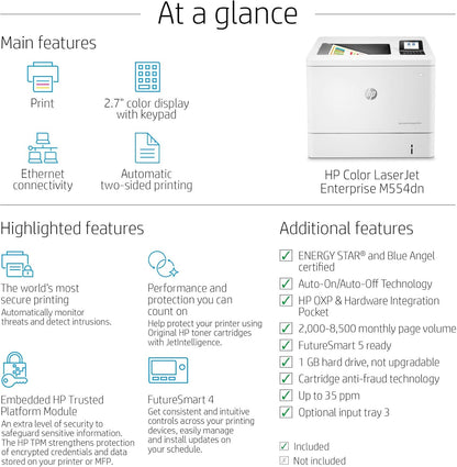 HP M554 Color LaserJet Enterprise Duplex Printer Renewed