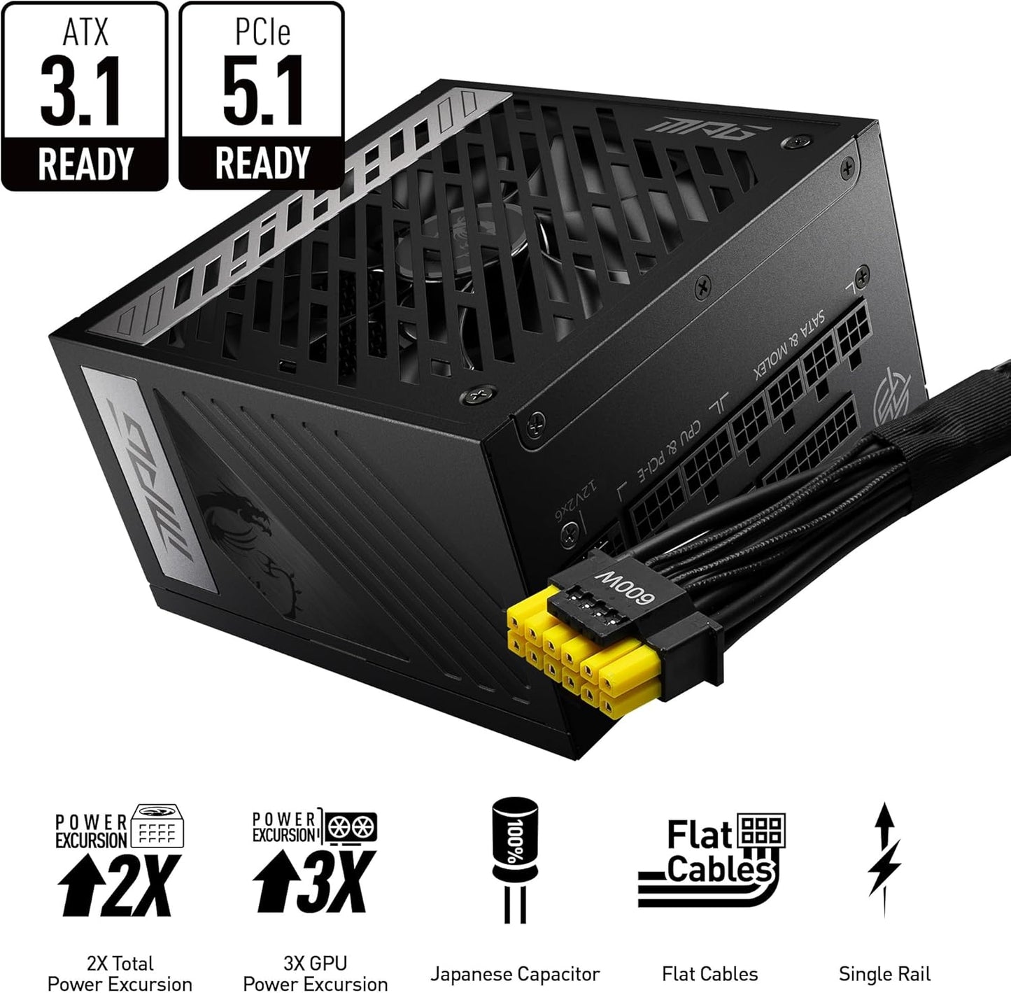 MSI MPGA850GPCIE5 850W 80+ Gold PCIe 5.1 PSU