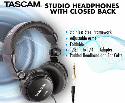 Tascam TH-03 Closed-Back Studio Monitoring Headphones Black