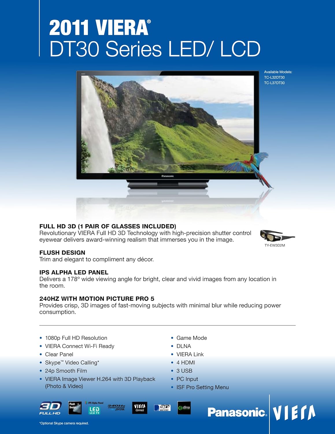 Panasonic TC-L37DT30 37-Inch 3D 1080p LED HDTV