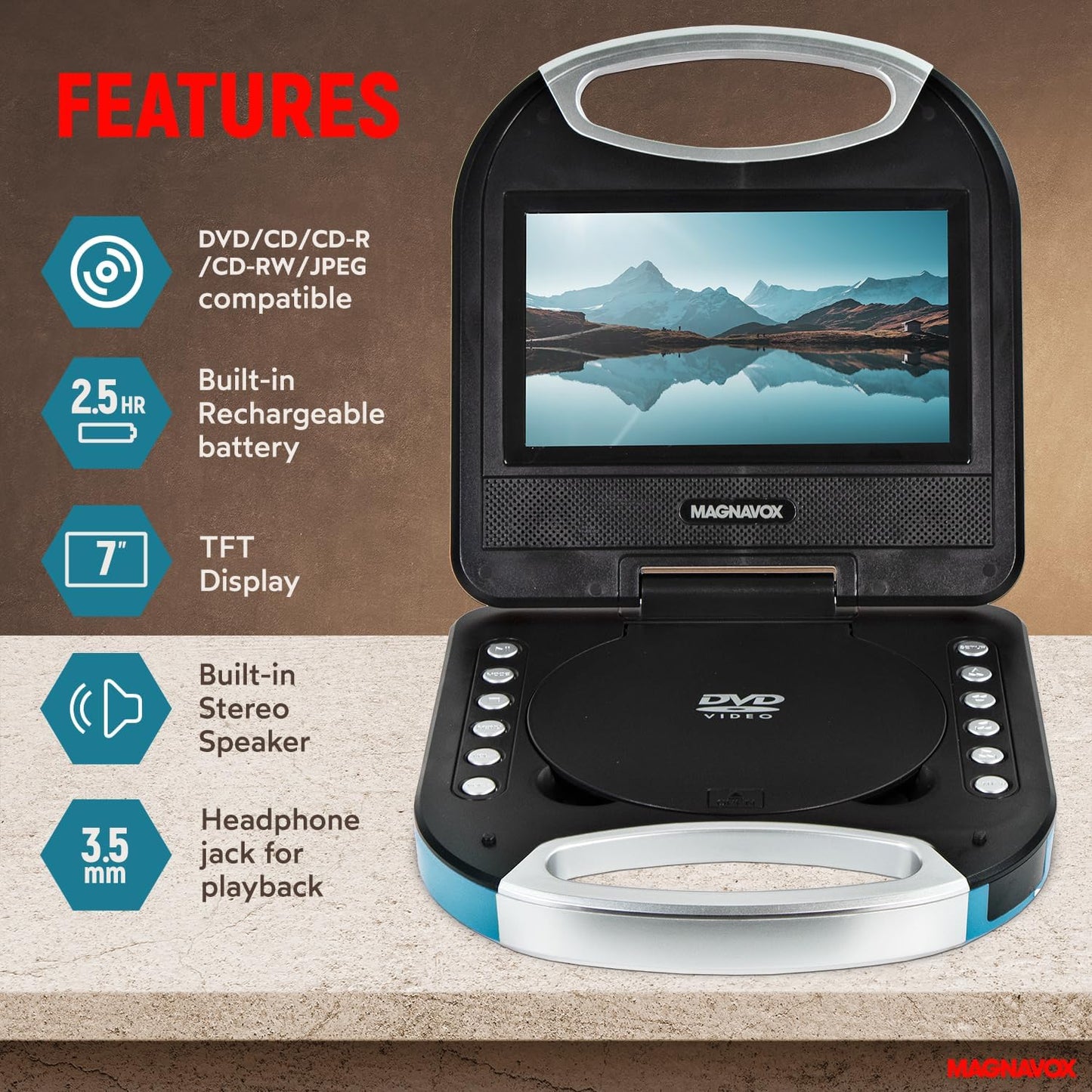 Magnavox MTFT750-BL 7-Inch Portable DVD Player Blue