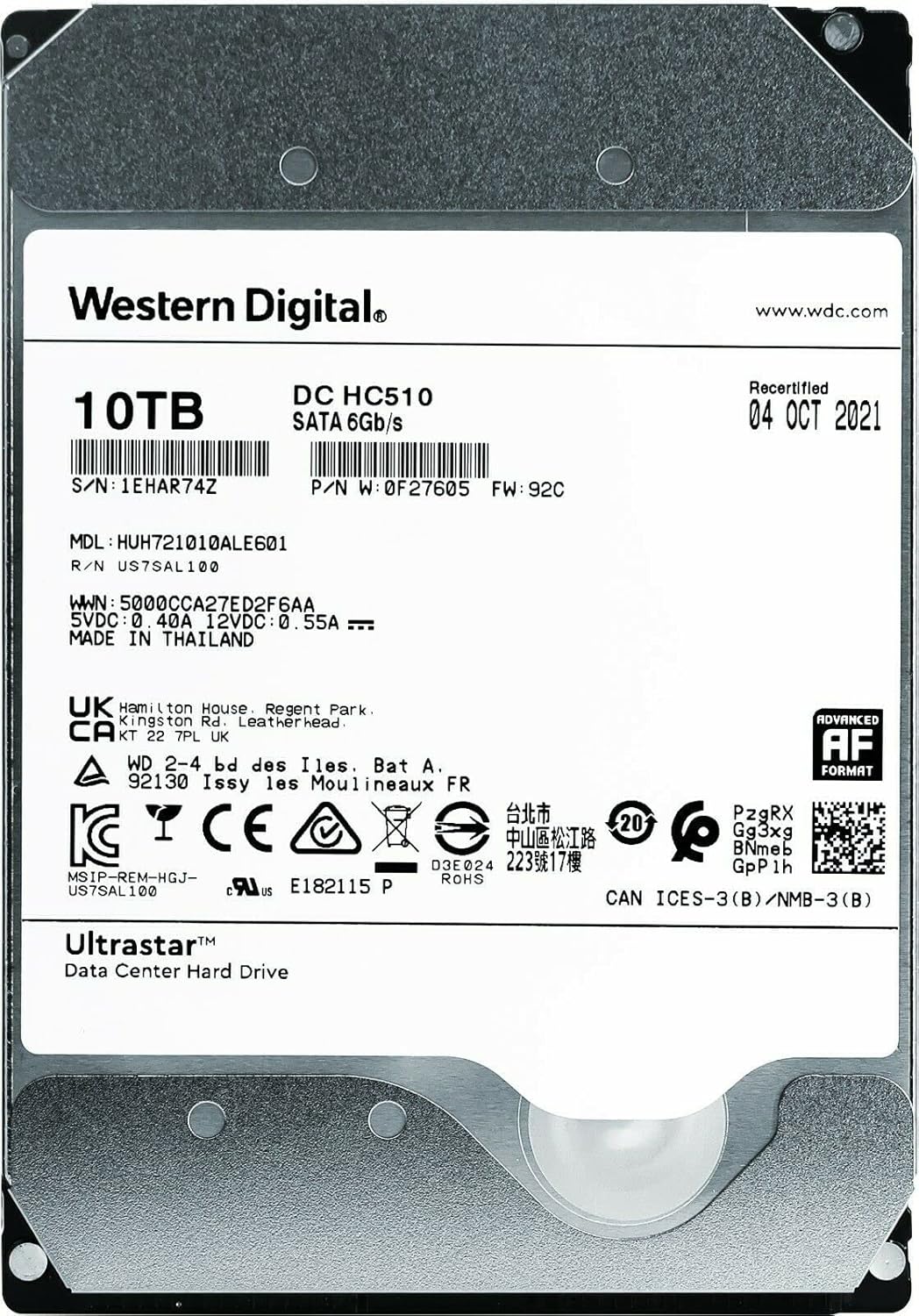 Hitachi HUH721010ALE601/CR WD Ultrastar 10TB Hard Drive (Renewed)