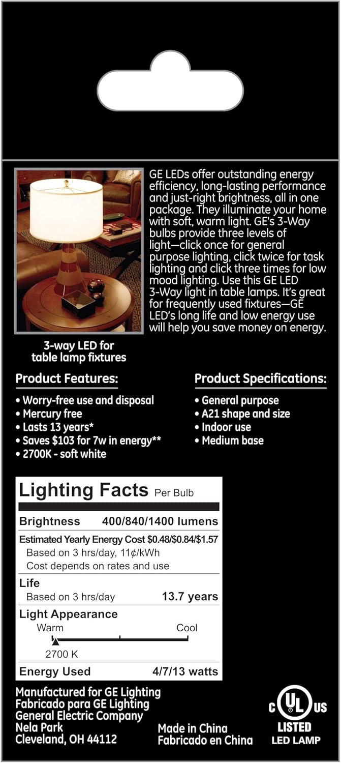 GE 24095 Soft White 3-Way LED Bulb