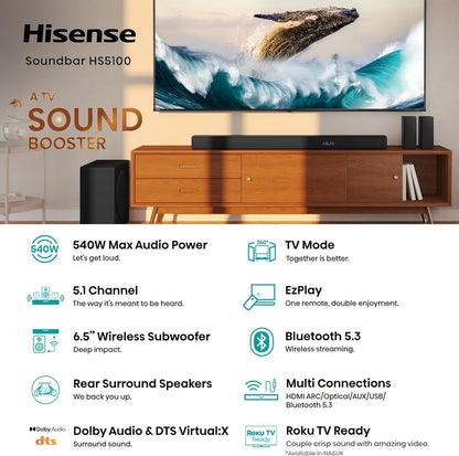 Hisense HS5100 5.1Ch Sound Bar Wireless Subwoofer