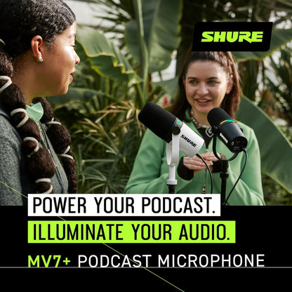 Shure MV7+-W Microphone, Podcast Dynamic USB/XLR, White