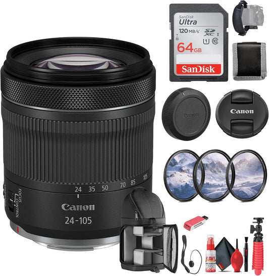 Canon RF 24-105mm STM Lens Bundle 64GB Accessories Renewed