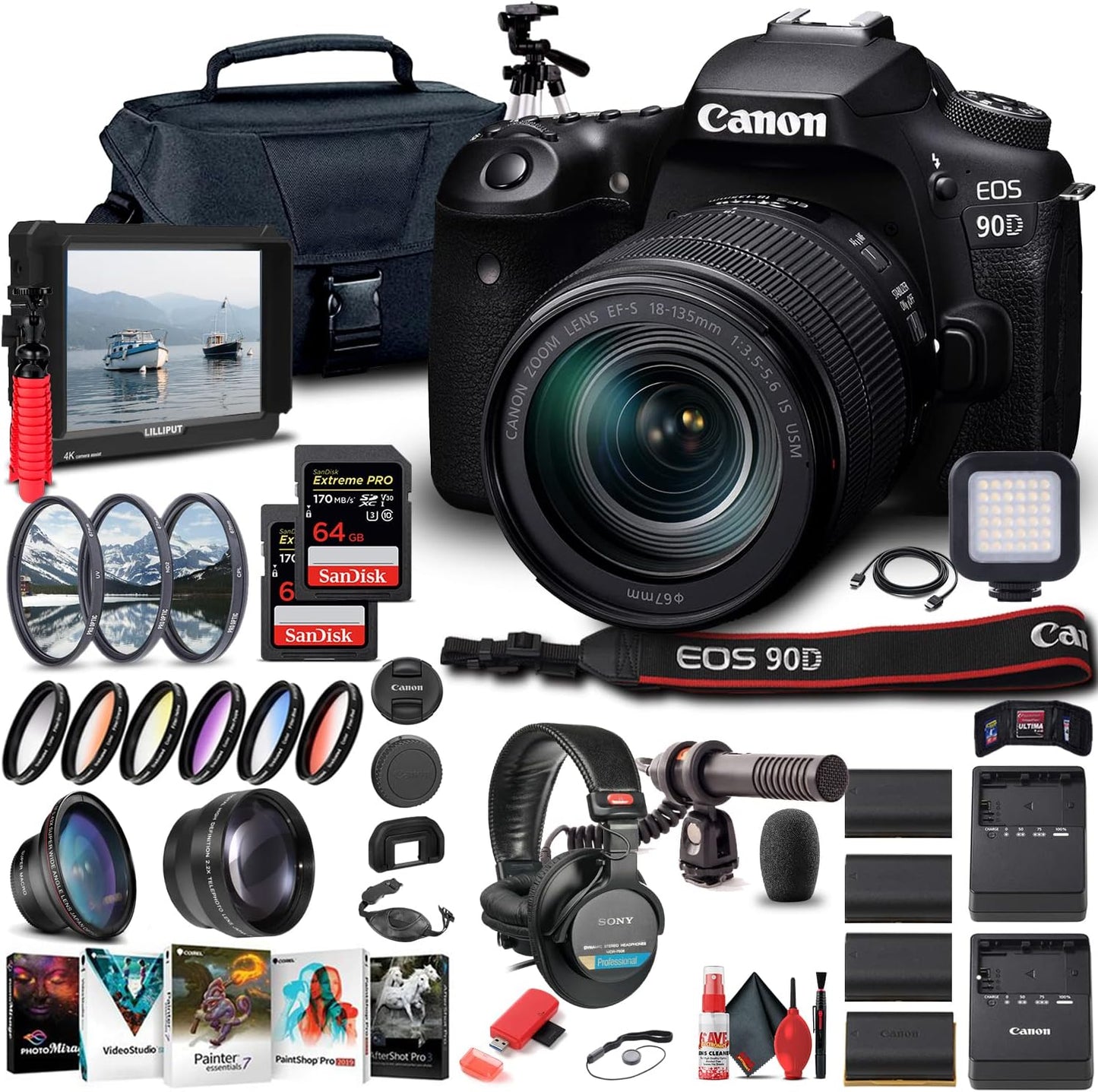 Canon 3616C016 EOS 90D DSLR Camera 18-135mm Lens Bundle