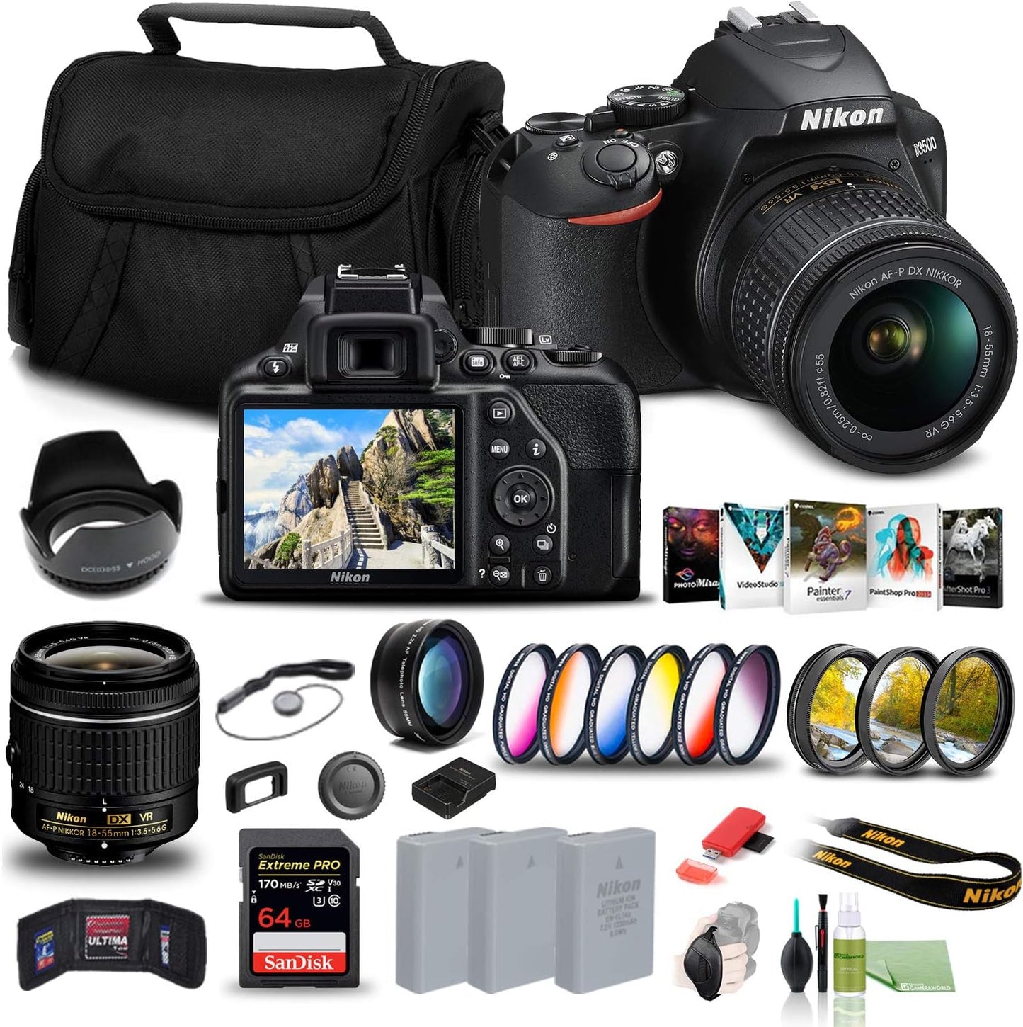 Nikon D3500 DSLR Camera 18-55mm Lens Bundle (Renewed)