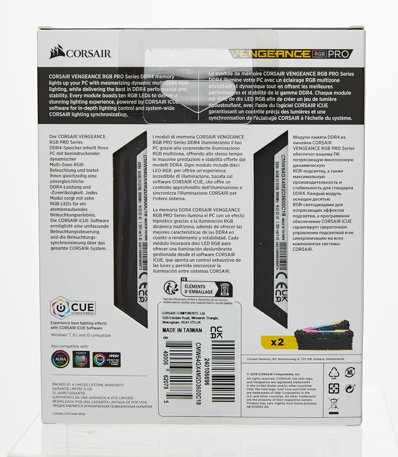 Corsair CMW64GX4M2D3600C18 Vengeance RGB PRO 64GB DDR4 3600MHz