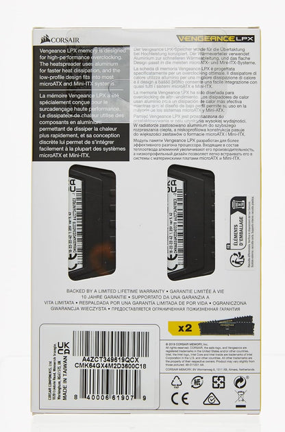 Corsair CMK64GX4M2D3600C18 64GB (2x32GB) Vengeance LPX 3600MHz DDR4 RAM