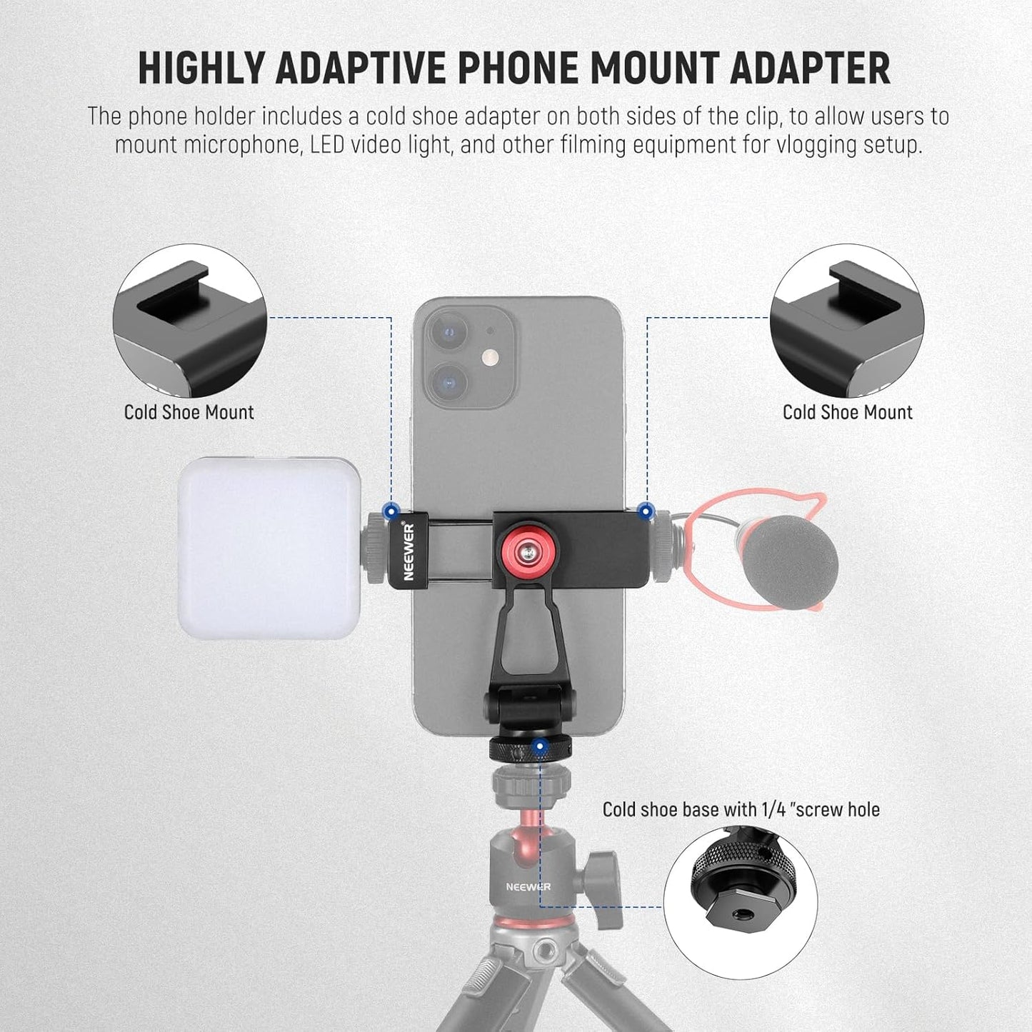Neewer PA001 Metal Phone Tripod Mount with Cold Shoe