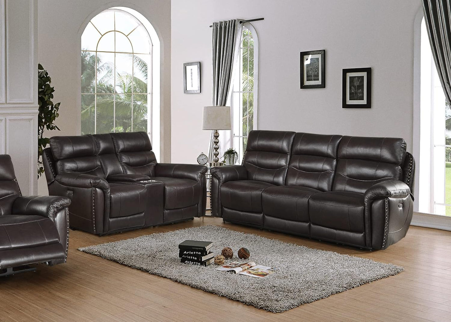 Lexicon Lazarus Leather Power Reclining Loveseat Console