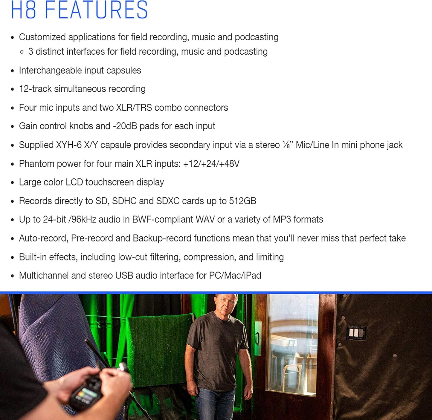 Zoom H8 K4 Handy Recorder Podcast Mic Bundle
