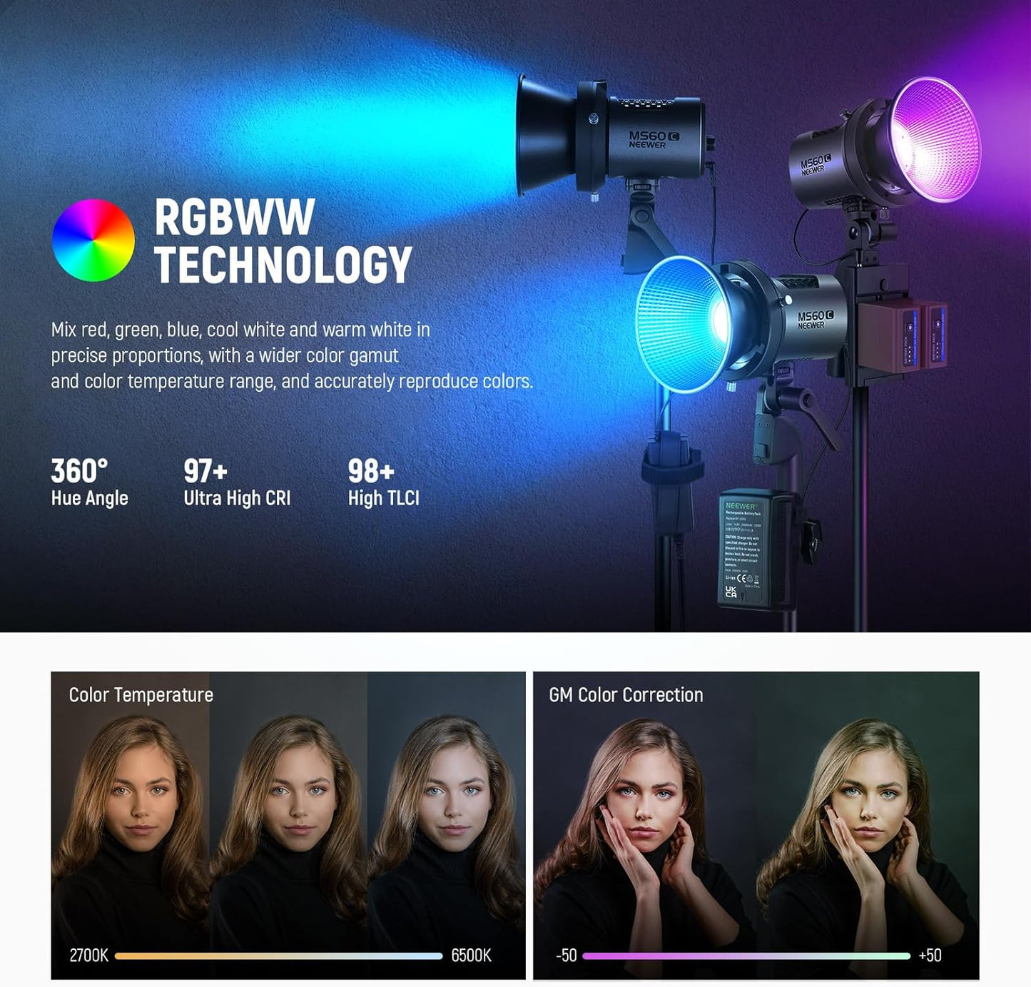 Neewer MS60C RGBWW LED Video Light Battery Kit