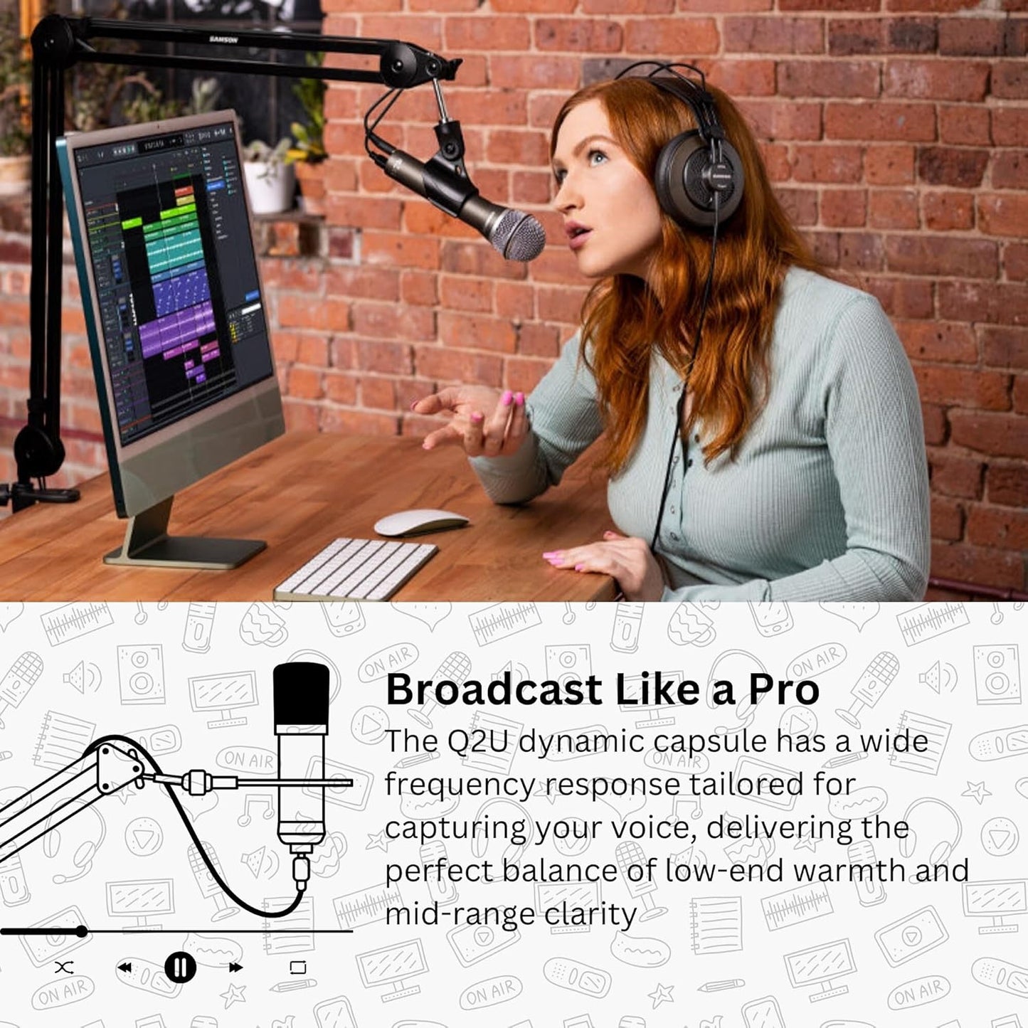 Samson Q2U USB Dynamic Microphone Podcasting Bundle