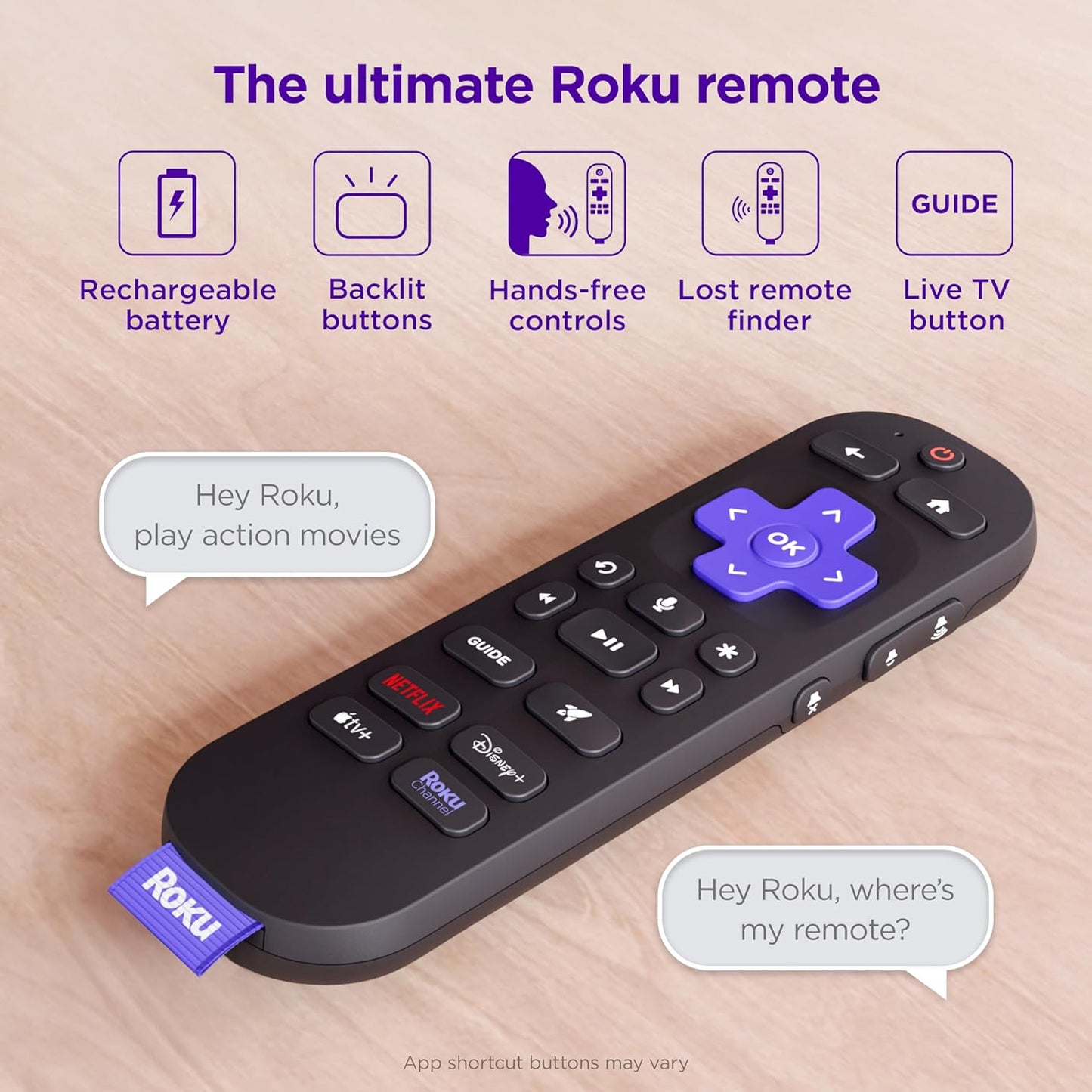 Roku RCB1R Voice Remote Pro (2nd Ed.) Rechargeable