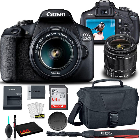 Canon EOS 2000D DSLR Camera with 18-55mm Lens Bundle (Renewed)