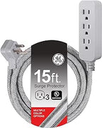GE Pro 3-Outlet Surge Protector Power Strip 15ft Braided Cord