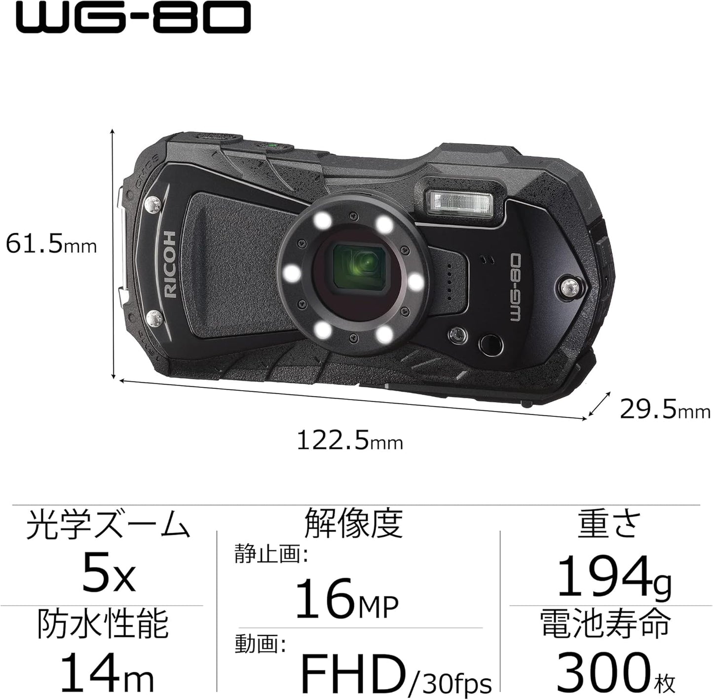 Pentax 3121 Ricoh WG-80 Waterproof Shockproof Digital Camera