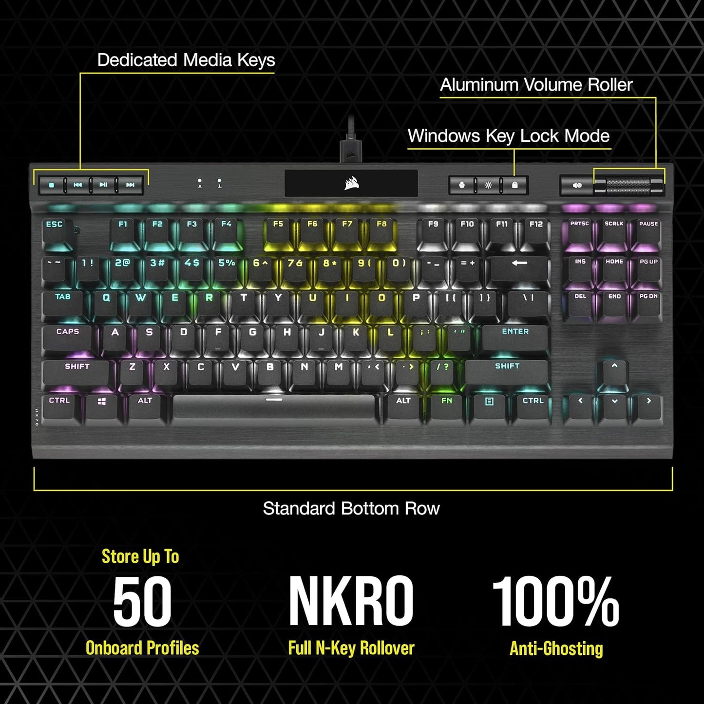 Corsair CH-911901A K70 RGB TKL Gaming Keyboard - OPX (Renewed)