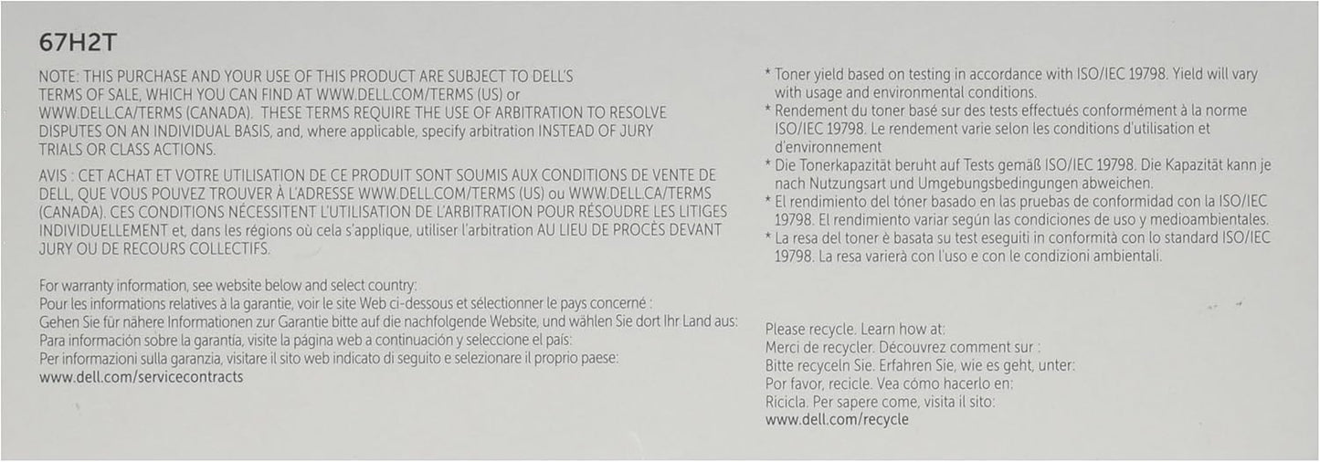 Dell 67H2T Black Toner Cartridge - High Yield Laser Printer