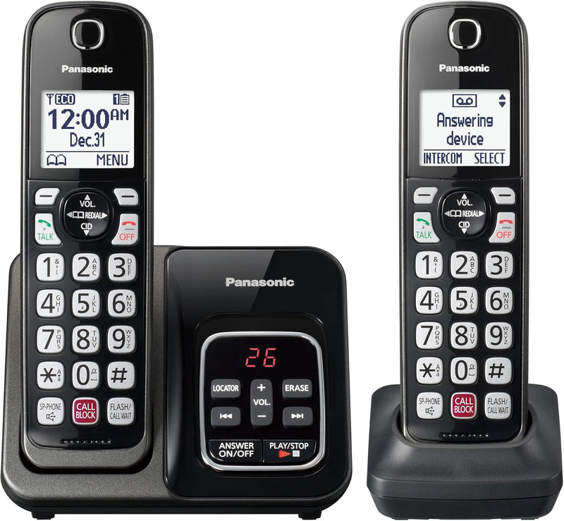 Panasonic KX-TGD832M Cordless Phone Answering Machine 2-Handset Metallic Black — main product image