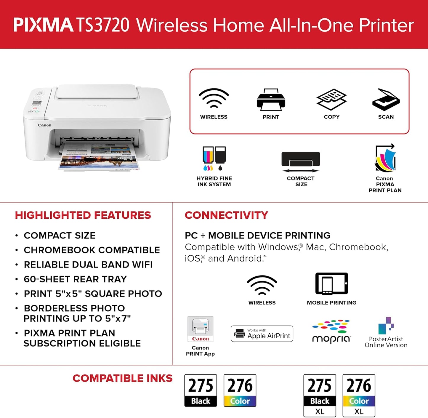 Canon 6671C022 PIXMA TS3720 Wireless All-in-One Printer