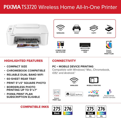 Canon 6671C022 PIXMA TS3720 Wireless All-in-One Printer
