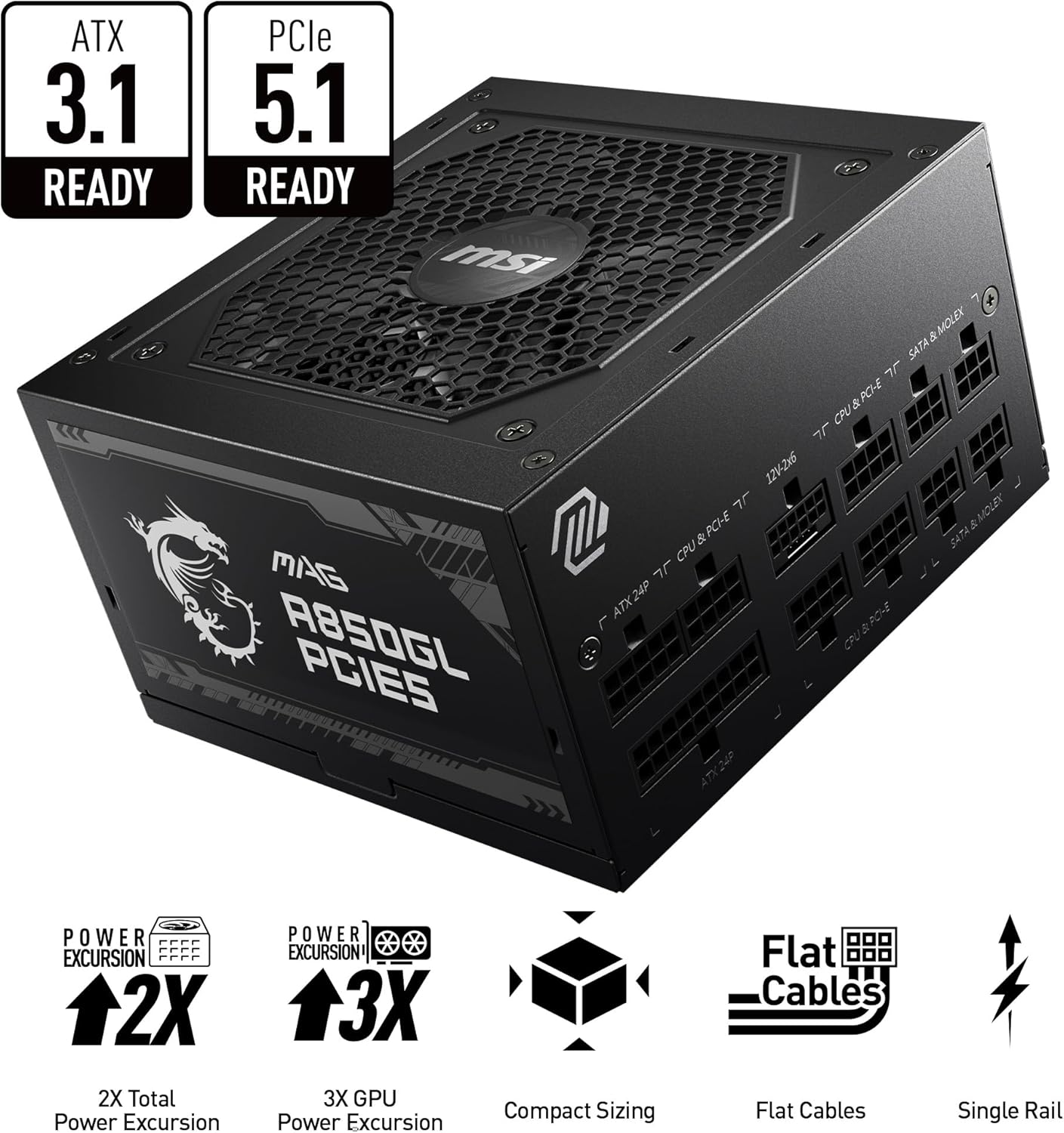 MSI MPG A850GL 850W PCIE 5.1 ATX 3.1 Power Supply